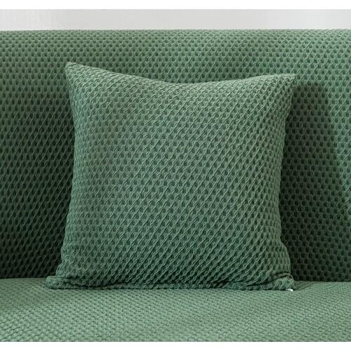 1pc Simple Solid Color Cushion Cover Plaid Jacquard Style Back Pillow Case Sofa Bed Waist Pillow Cover 45x45cm