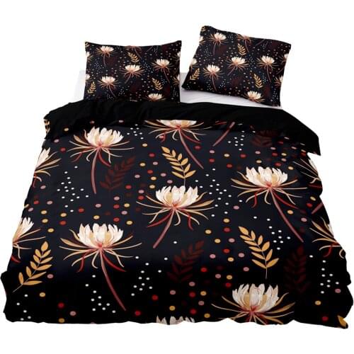 Modern Style Black Duvet Cover 200x230 Pillowcase 3Pcs,245x210 Quilt Cover,Blanket Cover ,Blooming Cactus Pattern Bedding Set