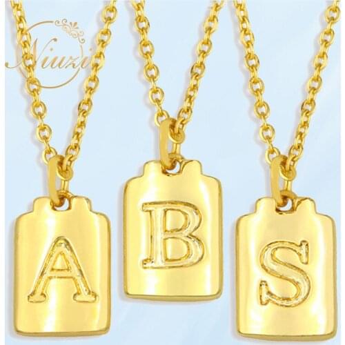 Women Capital Letter Rectangle Pendants Choker Vintage Gold Color Couples Neck Chains Female Male Fashion Punk Necklaces Jewelry