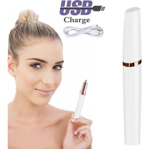 USB Recharge Electric Eyebrow Trimmer Pen Women Electric Brows Shaver Lipstick Eye Brow Razor Epilator with Light
