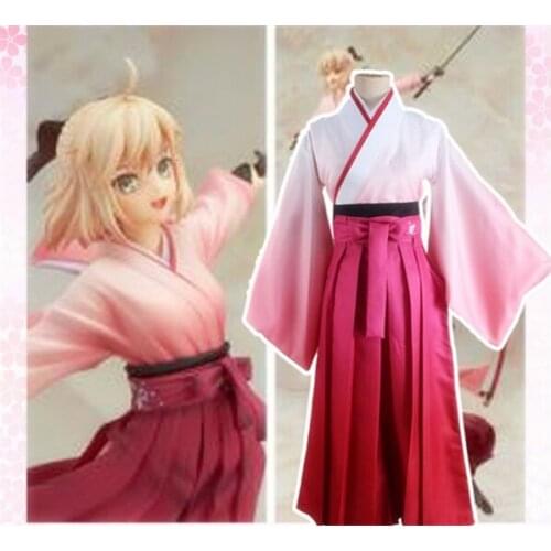 FGO Fate Stay Night Grand Order Okita Souji Pink Lovely Kimono Shirt+Pant D