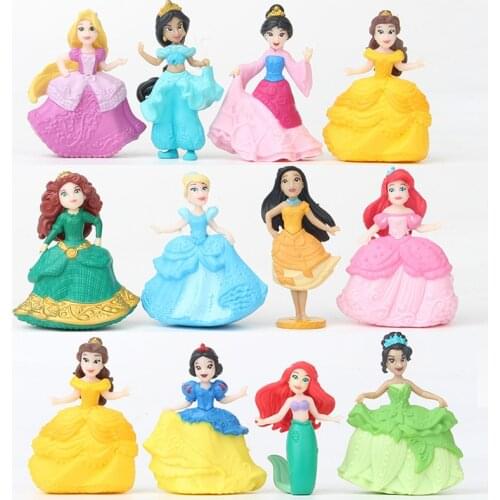 12pcs Disney Figures Movie Princess Moana Snow White Merida Mermaid Tiana Jasmine Pvc Action Figure Collect Models and Gifts