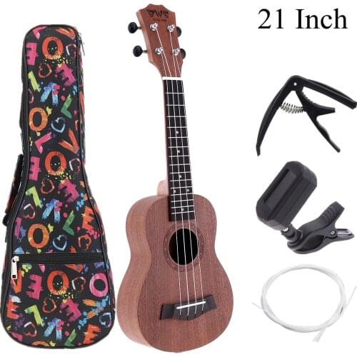 21 Inch /23 Inch / 26 Inch Concert Ukulele Walnut Woods Four Strings Hawaii Guitar + Bag + Capo + Colorful String + Cloth