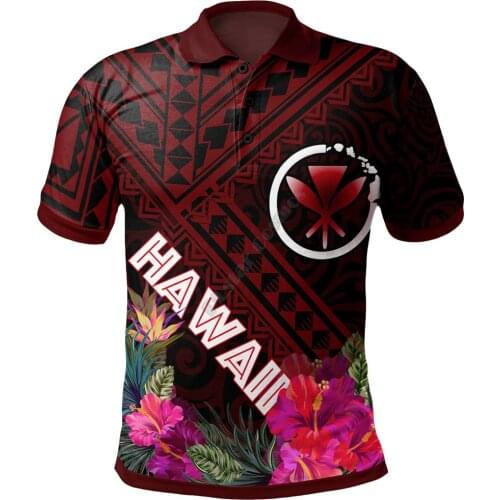 Hawaii Polo Shirt Maoli With Hibiscus On Polynesian Patterns Red 3D Printed Polo Shirt Men For Women Short Sleeve Summer T-shirt