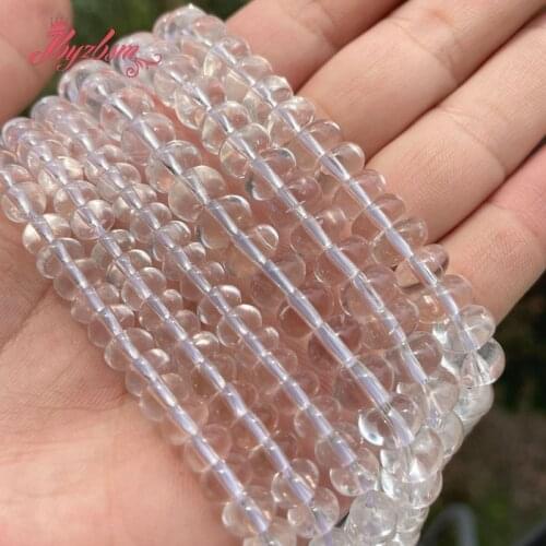 3x6,4x8mm Smooth Rondelle White Clear Rock Crystal Quartz Natural Stone Spacer Loose Beads For Jewelry Making 15" Free Shipping