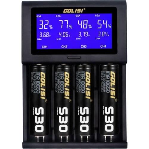 Golisi I4 2.0A Intelligent Lcd Charger Intelligent Fast Battery Charger For Li-Ion 18650 26650 20700 Aa Aaa Rechargeable Battery