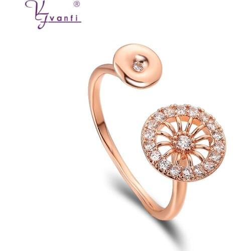 Kfvanfi Round Gold Rose Gold Cubic Zirconia Adjustable Finger Ring For Girls Ladies Women