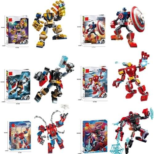 Disney Marvel Avengers Captain America Thor Spiderman Mech Boy Fight Insert Model Building Block Minifigure Childrens Toys