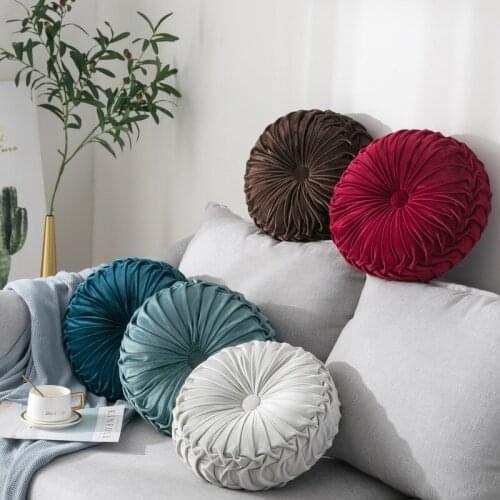Round Solid Color Velvet Cushion Couch Pumpkin Throw Pillow Home Decorative Floor Pillow for Home Sofa Chair Bed Car Decor