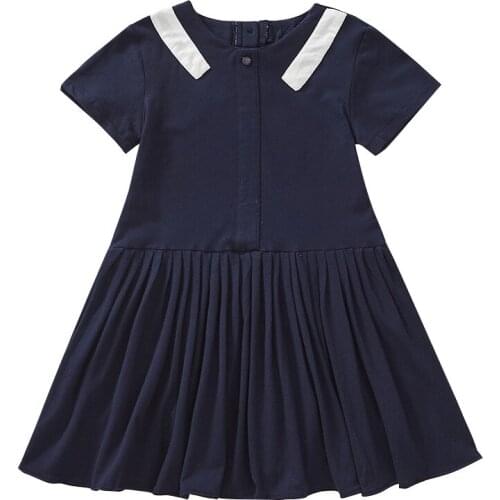 Summer Cotton Dress for Girl White Navy Blue Color Casual Clothes 6 7 8 9 10 12 13 14 years