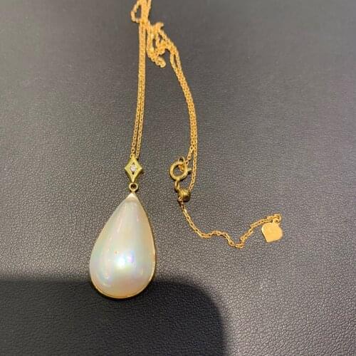 Mabe pearl pendant necklace sea water 18k gold with genuine diamond tear drop shape classic fine women jewelry free shipping