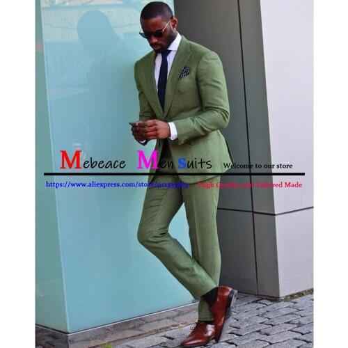 Fashion Trend Green Slim Fit Men Suits Wedding Tuxedo Costume Homme Terno Masculino Groom Party Blazer 2 Pieces (Jacket+Pants)
