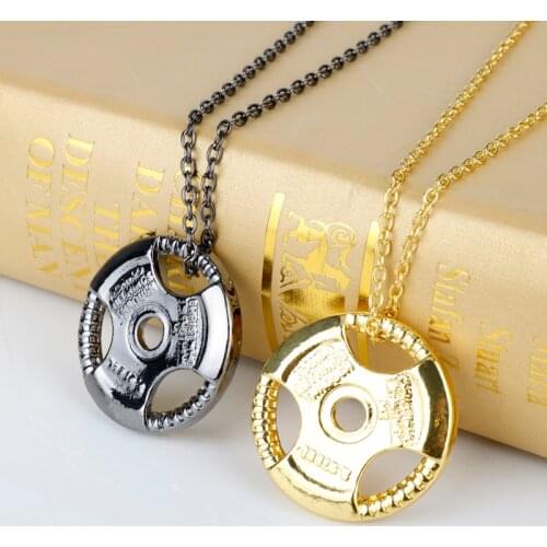 MQCHUN Fashion Jewelry Weight Plate Barbell Dumbbell Pendant Weightlifting Bodybuilding Fitness Crossfit Gym Exercise Necklace
