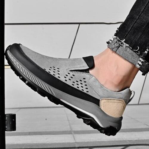 2021 Men Shoes Slip on Flats Genuine Leather Walking Soft Footwear Quality Hiking Shoes Fashion Sneakers Penny Loafers Shoes