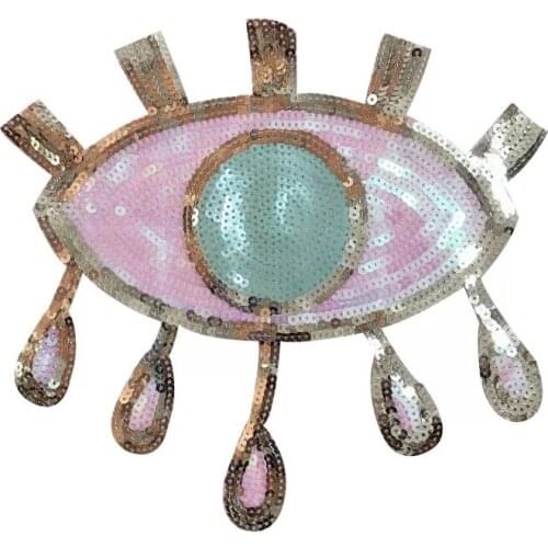 DZ 2pcs/lot New Arrival Pink Gold Sequins Eyeball Sew on Patches for Clothes Evil Eye Sequined Patch Sewing DIY