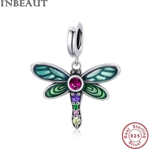 Original authentic 100% 925 sterling silver dragonfly pendant charm fit bracelet pan beads luxury jewelry woman DIY making