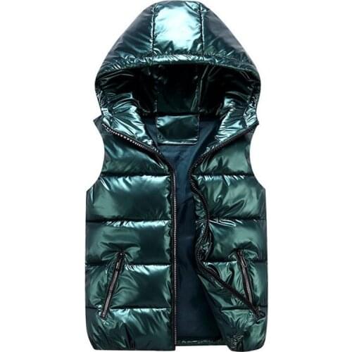 Autumn Women Vests Hooded Coat 2021 New Short Bright Color Couples Cotton Padded Jacket Sleeveless Female Winter Waistcoat Vest