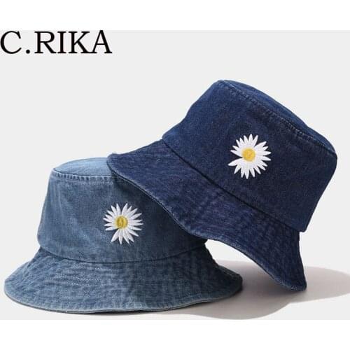 Summer New Daisy Embroidery Bucket Hat Men Women Washed Cloth Outdoor Panama Lady Girls Travel Sun Hat Fashion Fisherman Hat