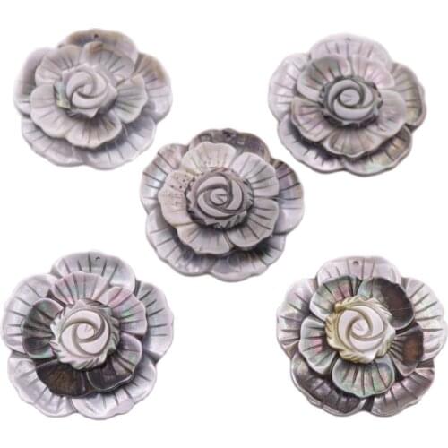 5 PCS 45mm Pendant Jewelry Shell 3 layers Flower Natural Black Mother of Pearl