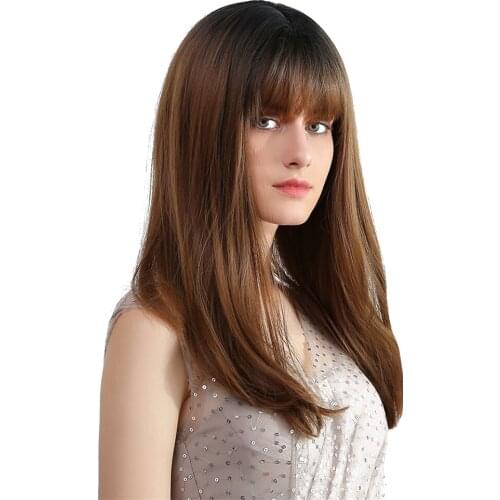 20inch Meidum Straight Brown Wigs for Black Women Resist Cosplay Full Wig