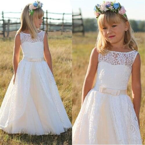 Puffy Tulle Lace Ball Gown Flower Girl Dresses Long Sleeve Girl Princess Dress Illusion Girl Wedding Party Dress