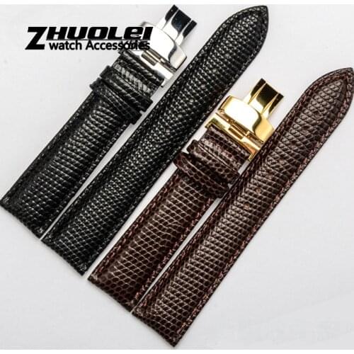 Lizard pattern cow genuine leather watchband 12/14/16/18/20/21/22/24mm Watch Steel folding buckle Band Strap Wrist Belt Bracelet