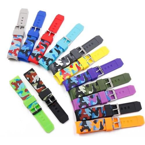 Camouflage silicone strap mens pin buckle 22mm watch accessories sports waterproof rubber strap female bracelet watch band