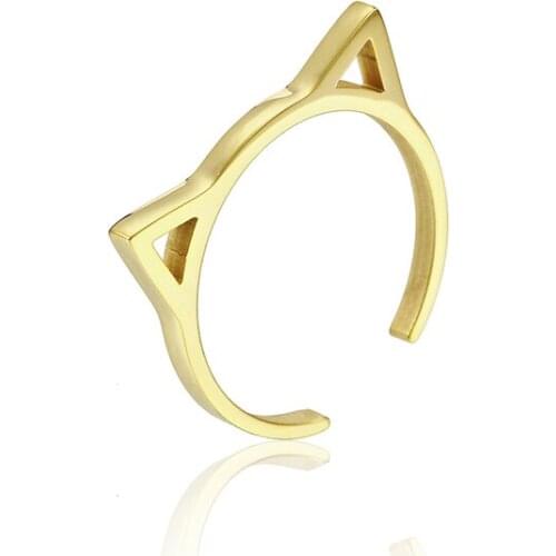 RIR Stainless Steel Cute Cat Ear Charm Ring Exquisite Crazy Kitty Cat Female Animal Lady Jewelry Ring Dance Party Accessories