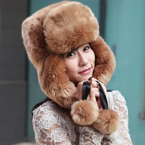 Hooded hat female winter faux fur horn rabbit hair Bomber Hats thicker warm hat fashion brand winter fake rabbit fur hat wj1128