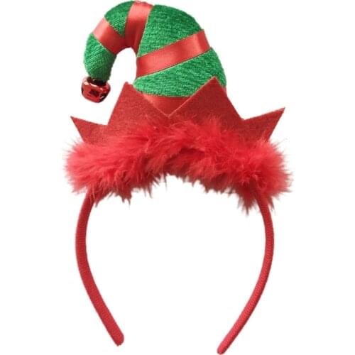 Elf Hat Hair Hoop Favors Feather Headdress Elf Bell Hairband Holiday Party Headbands Christmas Creative Photo Props