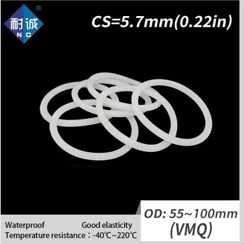 1PCS/lot Silicone rubber oring VMQ CS 5.7mm OD55/60/65/70/75/80/85/90/95/100mm O Ring Gasket Silicone O-ring waterproof
