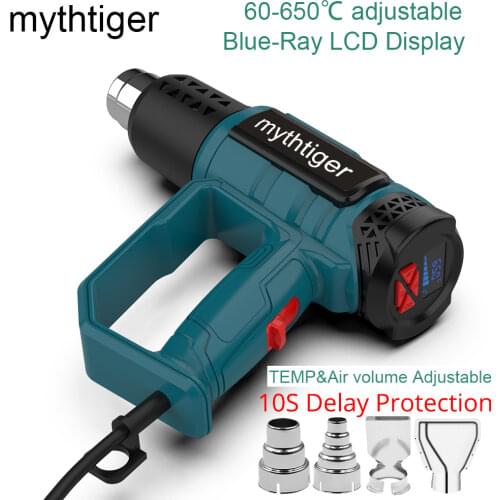 2000W Electric Hot Air Heat Gun with Nozzles Set Easy to Use Dual Temperatures to Burn Strip Paint Resin Varnish Glues Thawing