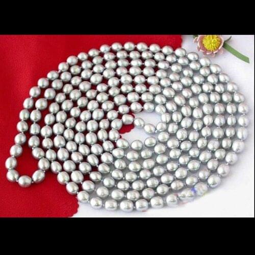 Unique Pearls jewellery Store Long 100'' 8-9mm Gray Rice Freshwater Cultured Pearl Necklace Charming Women Gift
