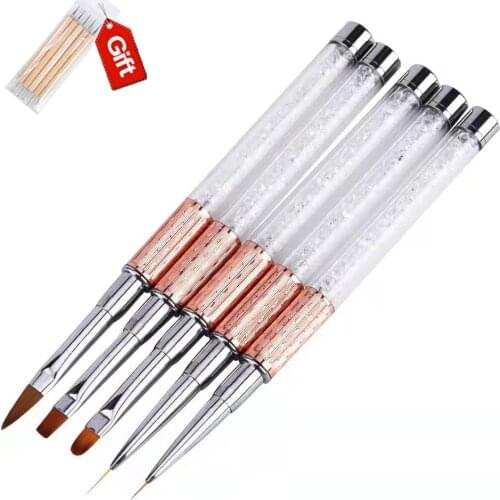 UsiDaer Nail Art Brush Acrylic Rhinestone Handle Carving UV Gel Nails French Lines DIY Design Drawing Pen Manicure Tools