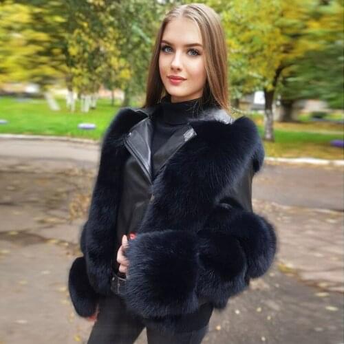 Real Fox Fur Coat With Genuine Sheepskin Leather Natural Fox Fur Jacket 2020 Winter New Fashion Women Overcoat