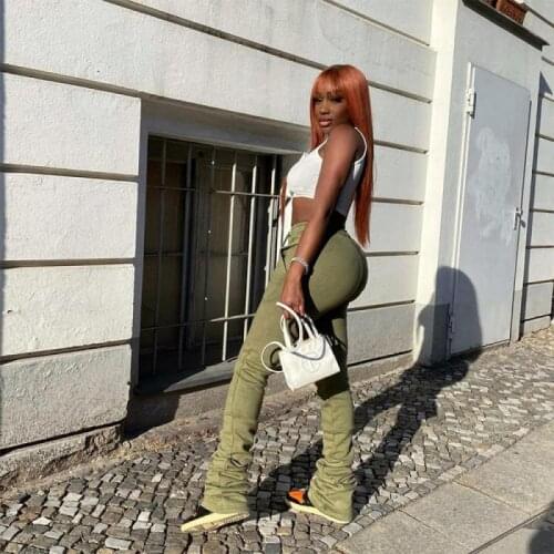 Womens New 2021 Solid Color Elastic High Waist Pleated Drawstring Spring and Autumn Casual Pile Pants