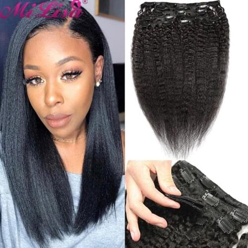 Kinky Straight Clip Ins Human Hair Extensions Natural Color 8 Pieces/Set Full Head MI LISA Remy Hair Extension Clip In For Women
