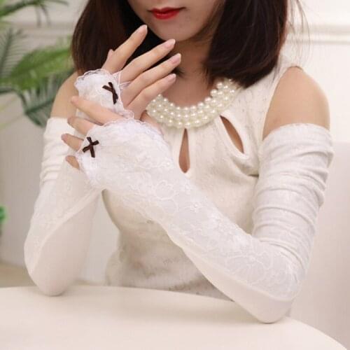 Women UV Sunscreen Fingerless Sport Cycling Sun Sleeve Glove Ice Silk Modal Lace Flowers Driving Mitten Long Arm Warmers I74