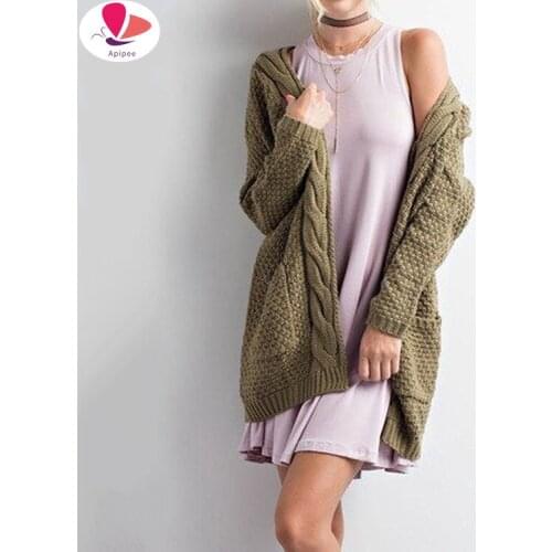 2020 Women Long Cardigans Autumn Winter Open Stitch Poncho Knitting Sweater Cardigans V Neck Oversized Cardigan Jacket Coat