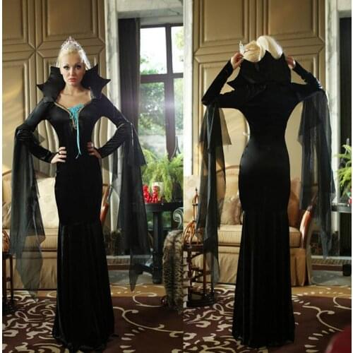 Disfraz Mujer Sexy Black Vampire Long Dress Halloween Costumes For Women Sexy Cosplay Witch Queen Costumes Erotic Costumes CE292