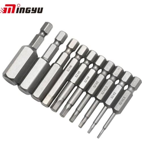 1/4 inch Shank Magnetic Hex Screwdriver Bit Set 50mm 65mm 100mm Long H1.5-H12 Hexagon Allen Key Bits for Power Tool
