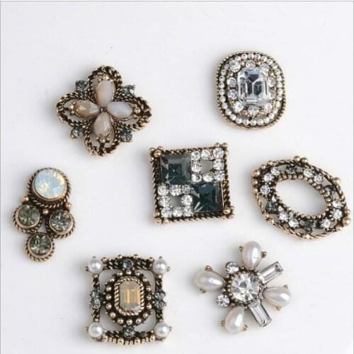 10Pcs/Lot Antique Gold Alloy Buttons Flat Back Rhinestone Embellishmen Diy Accessories