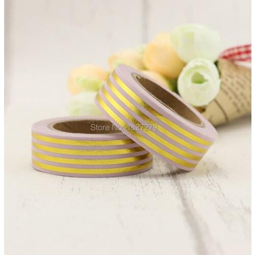 15mm *10m 1pc pink & gold Horizontal stripes Primary Patterned Washi Tape,Adhesives Tape Scrapbooking Craft & Hobby Supplies