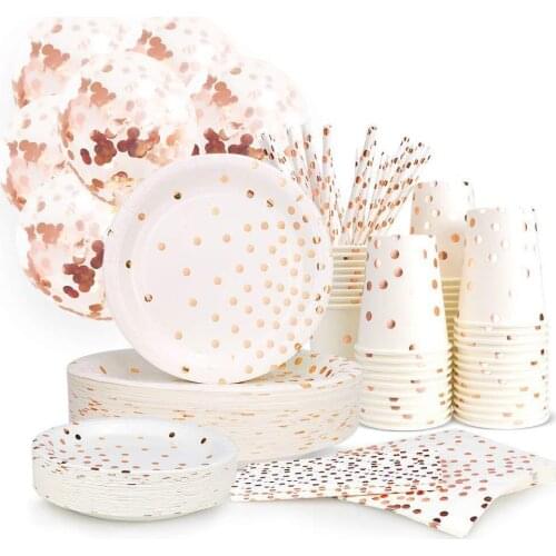 87pcs/lot Rose Gold dots wedding party disposable party tableware for paper plate cup birthday party decor kids party supplies