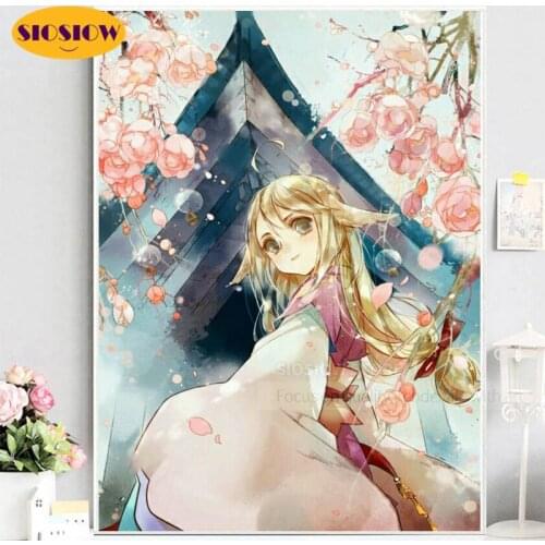 SIOSIOW 5D DIY Diamond Mosaic Embroidery Anime Japonais 3D Daimond Painting Girl Cross Stitch Full Square Round Decor Girls Room