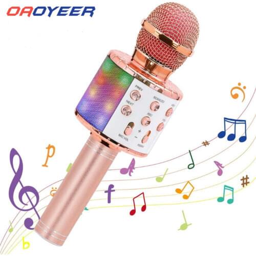 Wireless Bluetooth-compatible Karaoke Microphone Handheld Portable Speaker Home Player with LED Lights Record Function for Kids