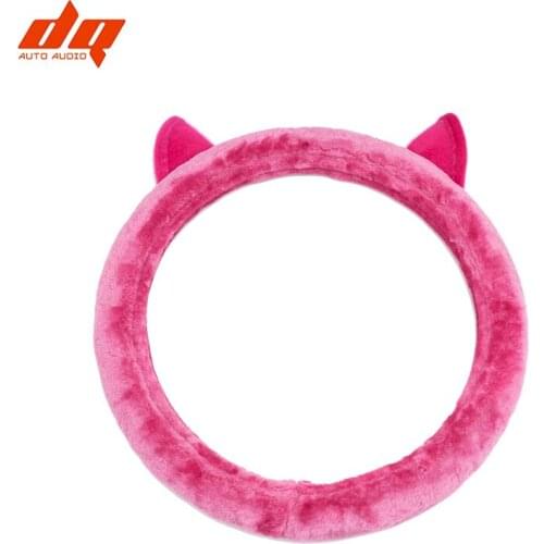 Car Steering Wheel Cover Winter Soft Plush Cute Cartoon Cat Ears Universal Non-slip Women Female Steering Covers