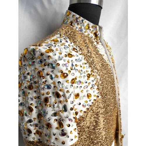 Real men customs size magician rhinestone sequined beading long jacket/stars/swallowtail/stage performance/studio/dance/club