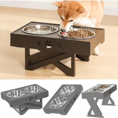 Dogs Double Non-Slip Bowl Adjustable Heights Pet Cat Food Feeding Dish Bowls Small Medium Big Dogs Water Feeder Removable Bowl