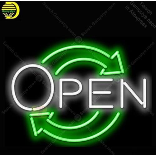 Eco Open with Arrow Neon Sign Glass Tube Handcraft neon light Sign Recreation Hotel Iconic Sign Neon Light anuncio luminoso Art